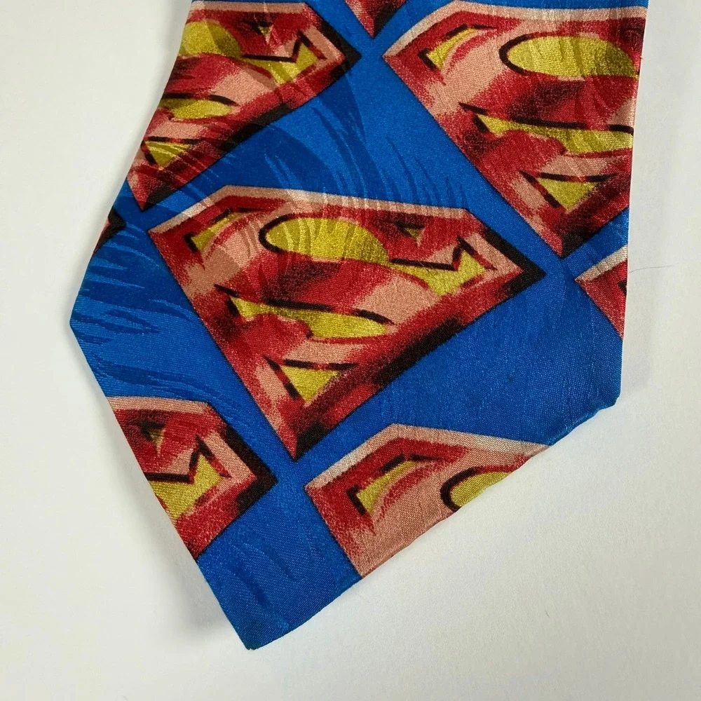 Vintage 1996 Superman DC Comics RM Style 100% Silk Novelty Neck Tie Blue USA